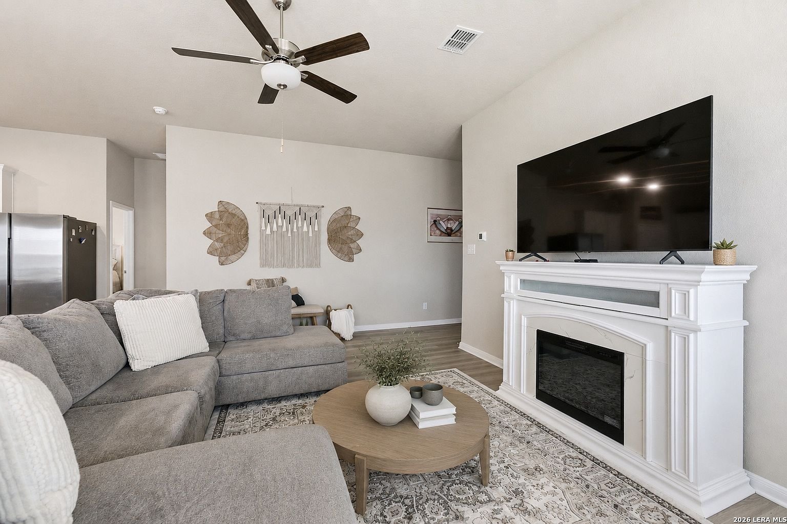Living room fireplace and media wall