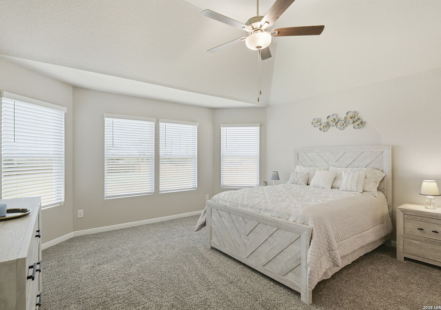 Primary bedroom bay windows
